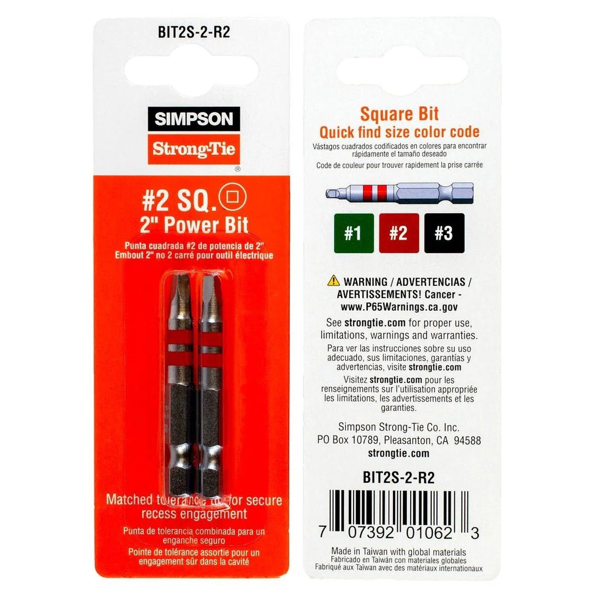 Simpson Strong-Tie BIT2S-2-R2 Quik Drive (#2 x 2") Square-Drive Power Bit (2 Pack) - 2