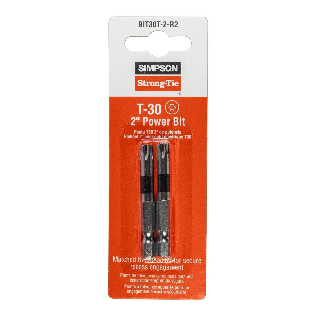Simpson Strong-Tie BIT30T-2-R2 Quik Drive (T30 x 2") 6-Lobe Drive Power Bits (2 Pack)