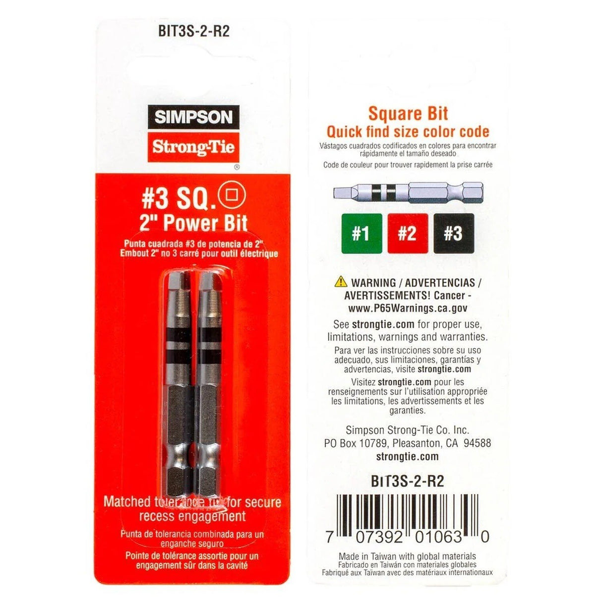Simpson Strong-Tie BIT3S-2-R2 Quik Drive (#3 x 2") Square-Drive Power Bit (2 Pack) - 2