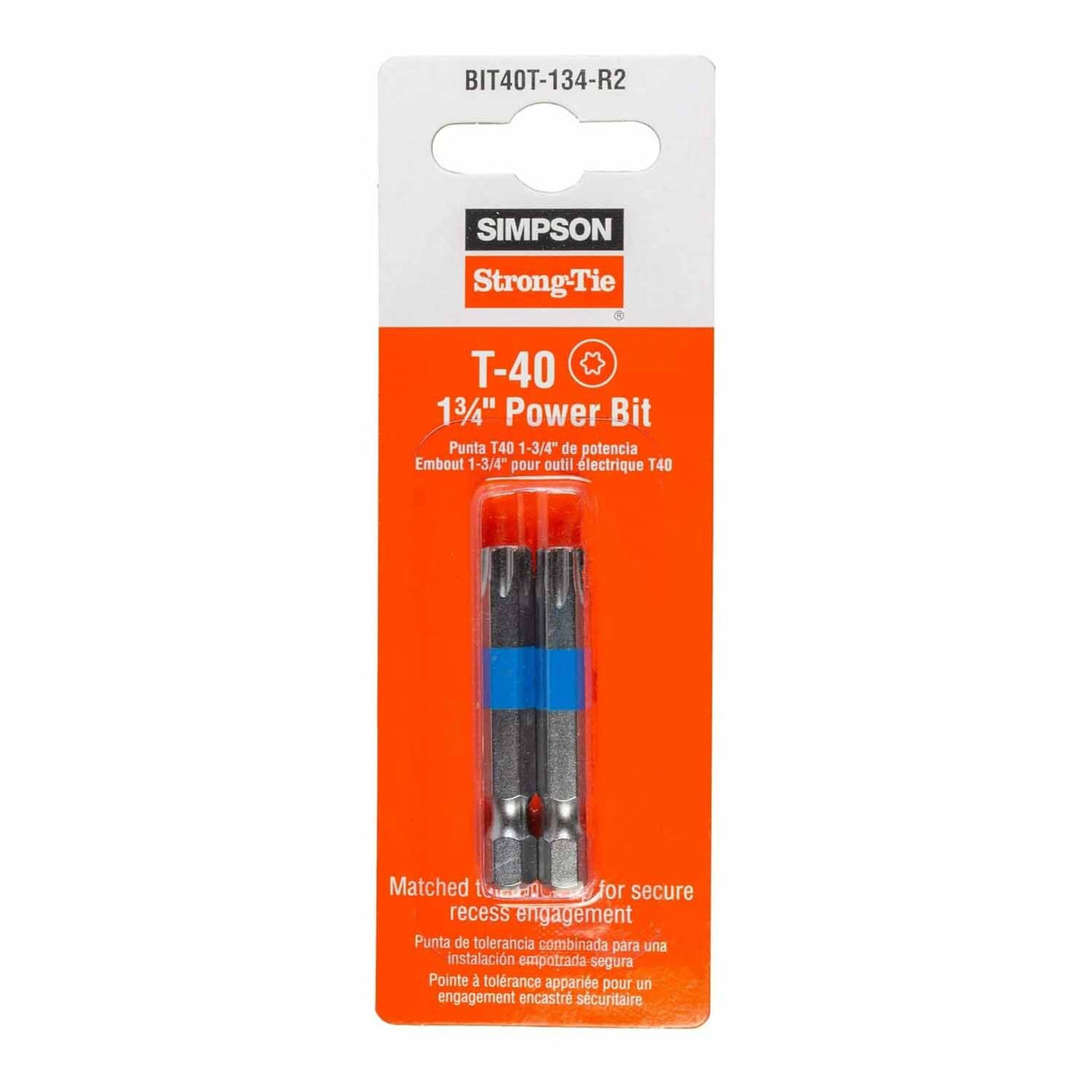 Simpson Strong-Tie BIT40T-134-R2 (T40 x 1-3/4") 6-Lobe Drive Power Bit (2 Pack) - 2