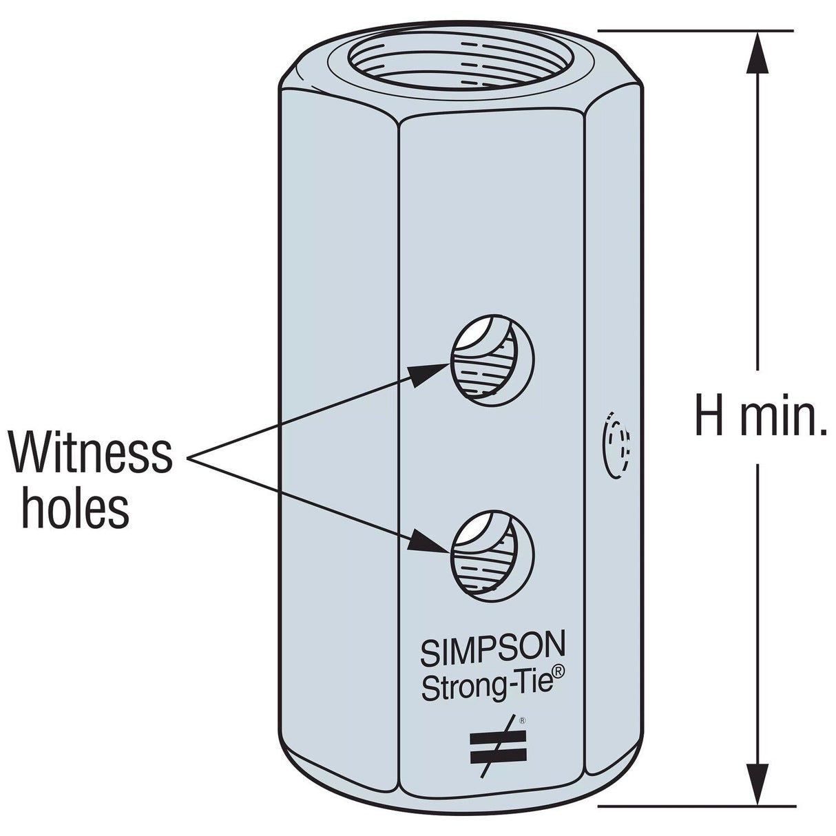 Simpson CNW1 1/4 Strong-Tie Coupler Nut with Witness Hole for Threaded Rod - 2