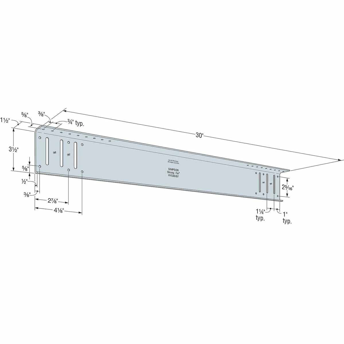 Simpson HYS30/97-KT10 Strong-Tie 12-Gauge 30" Bypass Hybrid Strut Kit with Screws - Cold-Formed Steel Connector