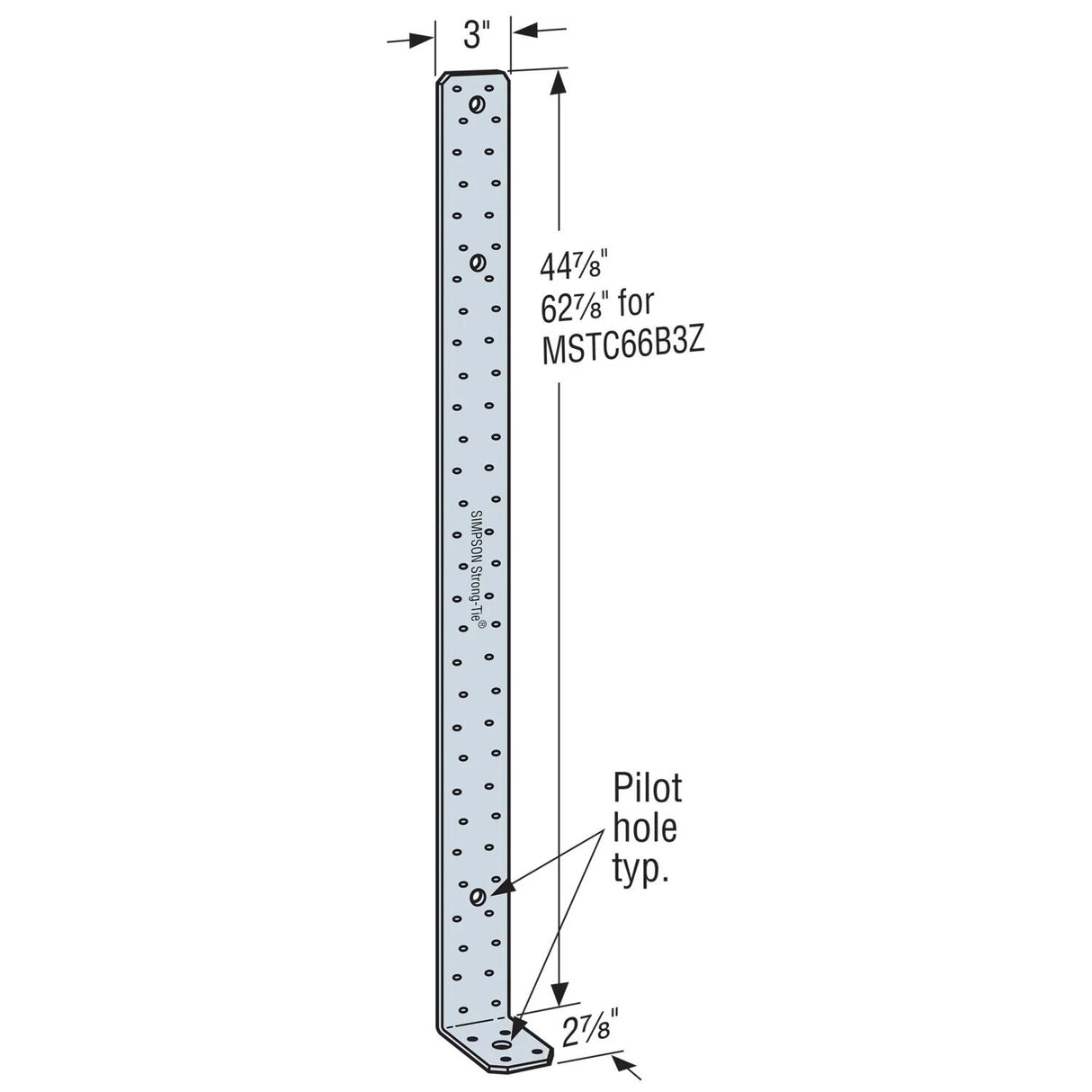 Simpson Strong-Tie MSTC48B3 (44-7/8 in.) Pre-Bent Strap, 14 gauge - Galvanized - 2