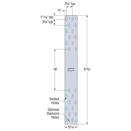Simpson MTWS48-5.5 Strong-Tie 7-Gauge Mass Timber Washer Strap for CLT and Engineered Wood Connections