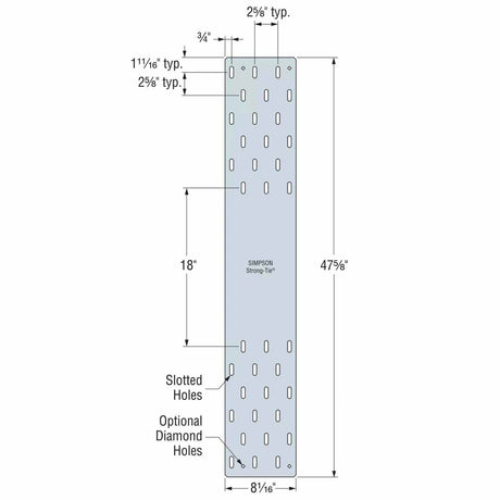 Simpson MTWS48-8 Strong-Tie High-Capacity 7-Gauge Mass Timber Washer Strap for CLT and Engineered Wood Connections