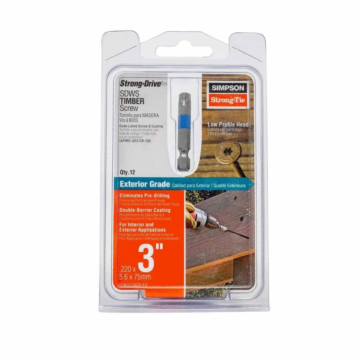 Simpson Strong-Tie SDWS22300DB-R12 Strong-Drive (0.220" x 3") T40 SDWS Timber Screw (Exterior Grade) Tan (12 Pack) - 2