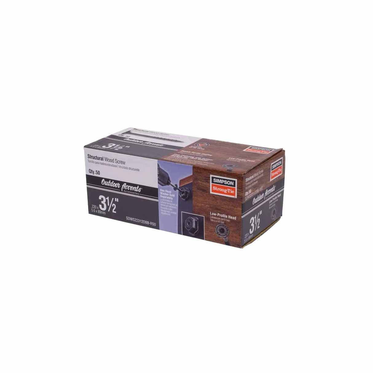 Simpson Strong-Tie SDWS22312DBB-R50 Strong-Drive(.220" x 3-1/2") T40 Outdoor Accents Structural Wood Screw, Black (50 Pack) - 2