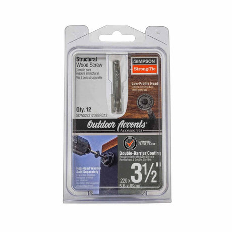 Simpson Strong-Tie SDWS22312DBBRC12 Strong-Drive (.220" x 3-1/2") T40 Outdoor Accents Structural Wood Screw, Black (12 Pack)