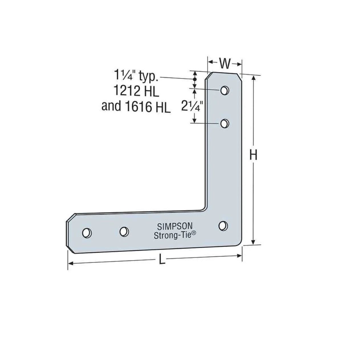 Simpson 1212HL Strong-Tie 12" x 12" 7-Gauge Galvanized Heavy L Strap - 2