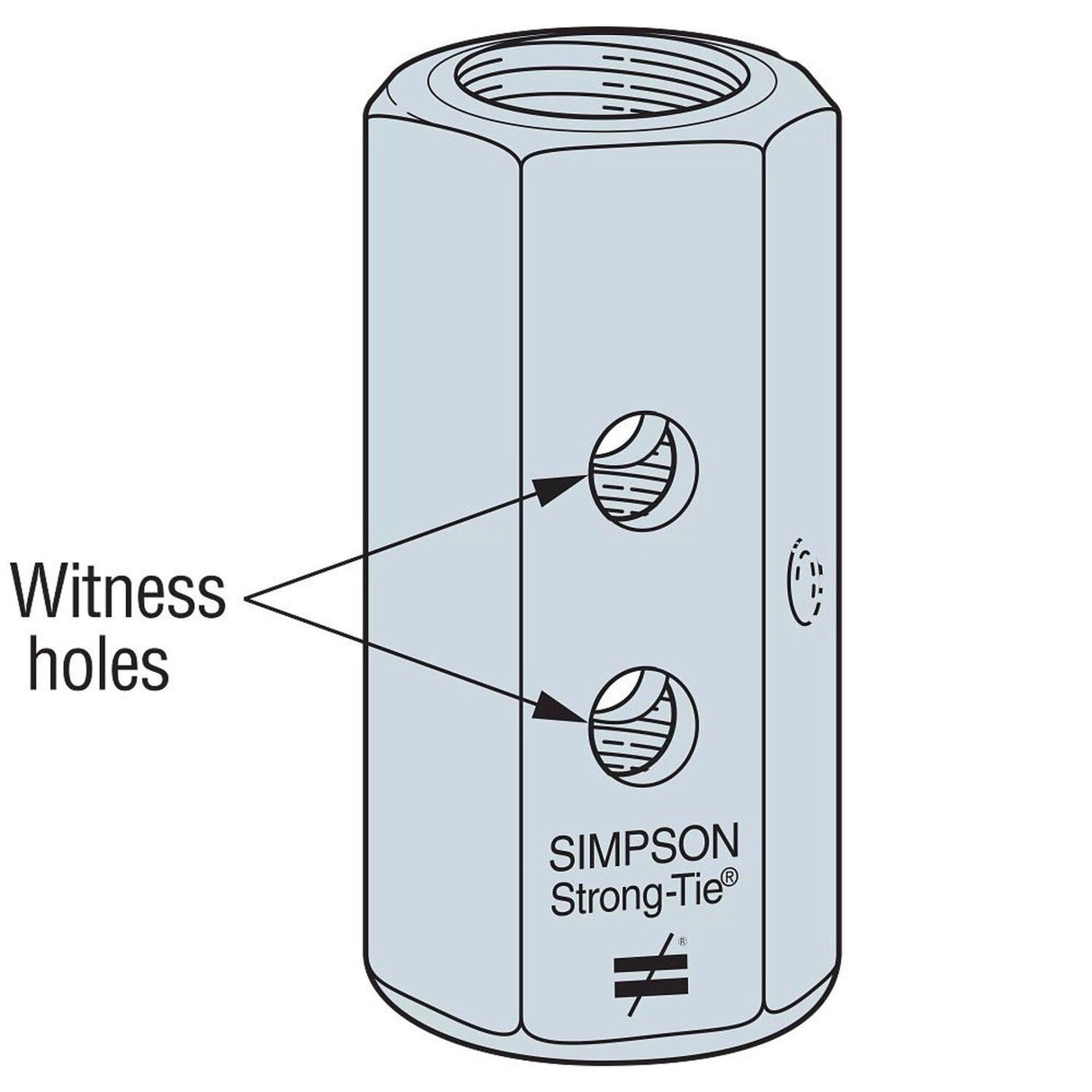 Simpson Strong-Tie CNW7/8-R Coupler Nut with Witness Hole for Rod Connection - 2
