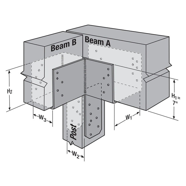 Simpson ECCLRQ444HDG Strong-Tie L-Shape End Column Cap for 4x Beams and 4x Post with SDS Screws, Skewed Right - Hot-Dip Galvanized - 2