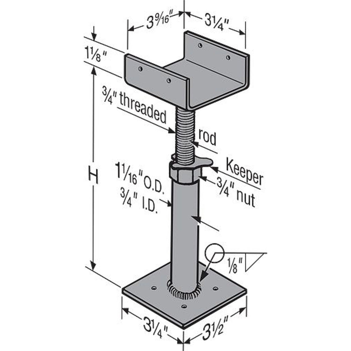 Simpson Strong-Tie J1318 (13-18 in) Jack Pier, 12 Gauge Plates - 4