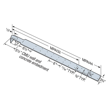 Simpson Strong-Tie MPAI32 Masonry Purlin Anchor for I-Joist Galvanized (33-1/2" Length, 14 Gauge)