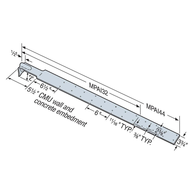 Simpson Strong-Tie MPAI32 Masonry Purlin Anchor for I-Joist Galvanized (33-1/2" Length, 14 Gauge)