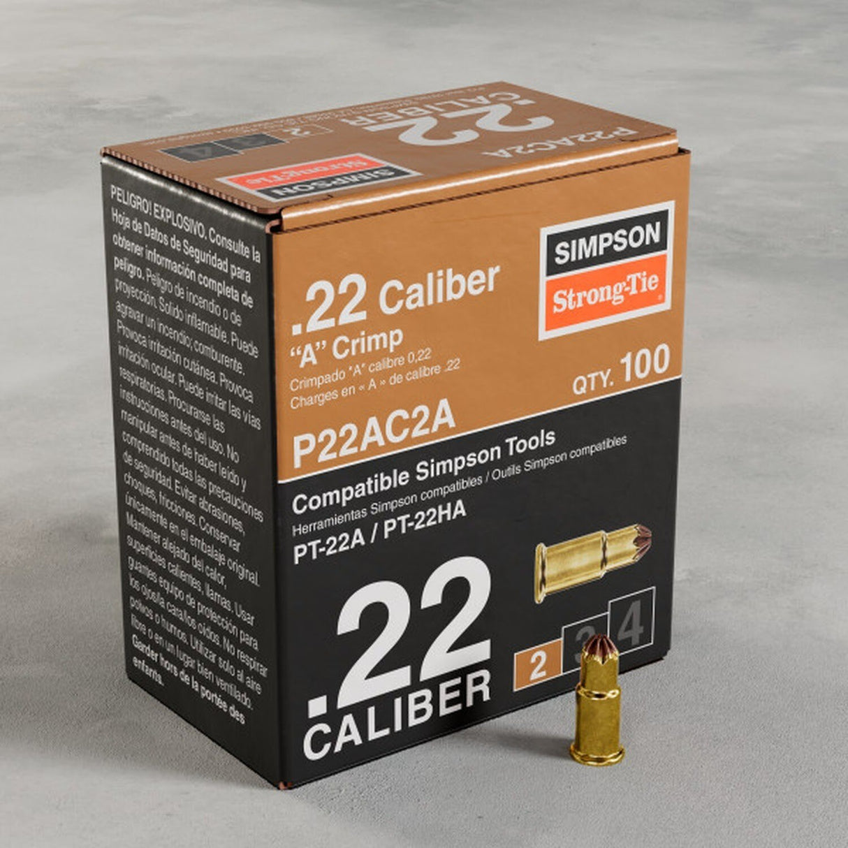 Simpson Strong-Tie P22AC2A-R100 (0.22 Caliber) A Single-Shot Crimp Loads, Level 2, Brown (100 Pack) - 2