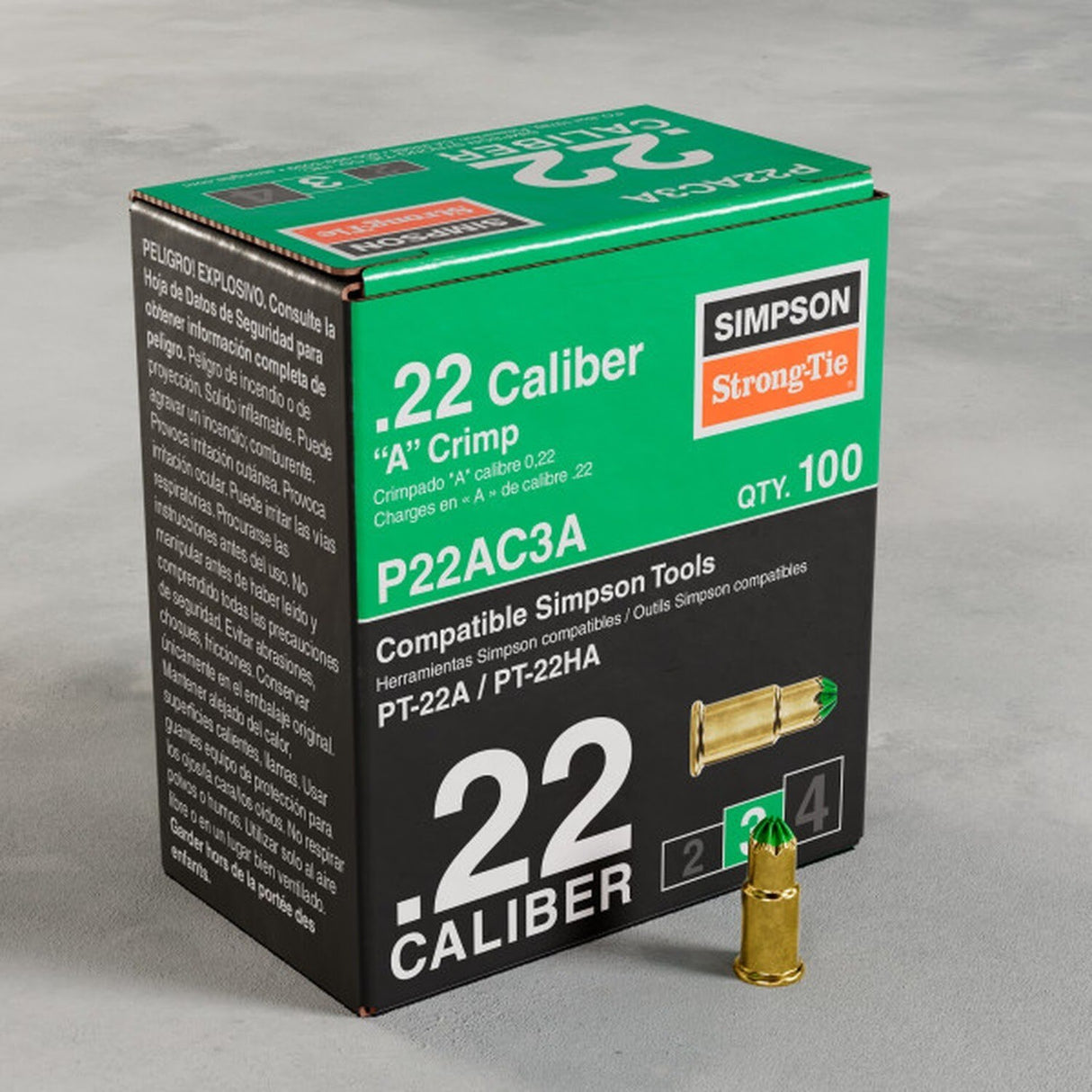 Simpson Strong-Tie P22AC3A-R100 (0.22 Caliber) A Single-Shot Crimp Loads, LVL 3, Green (100 Pack) - 2