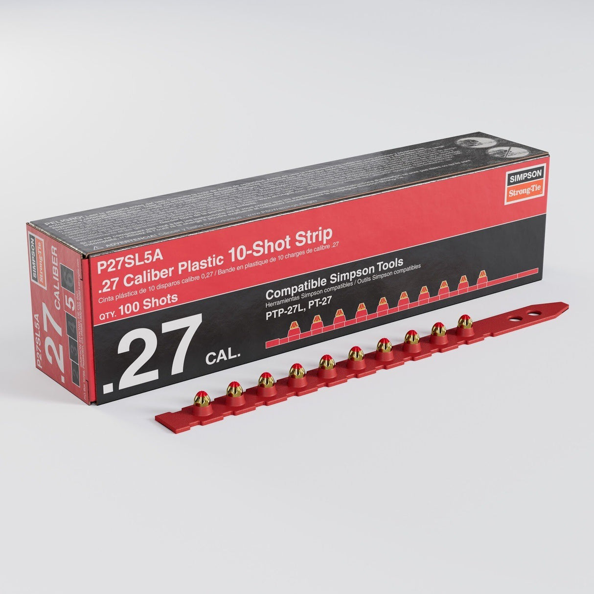 Simpson Strong-Tie P27SL5A-R100 (0.27 Caliber) Plastic, 10-Shot Strip Loads, Red (100 Pack)