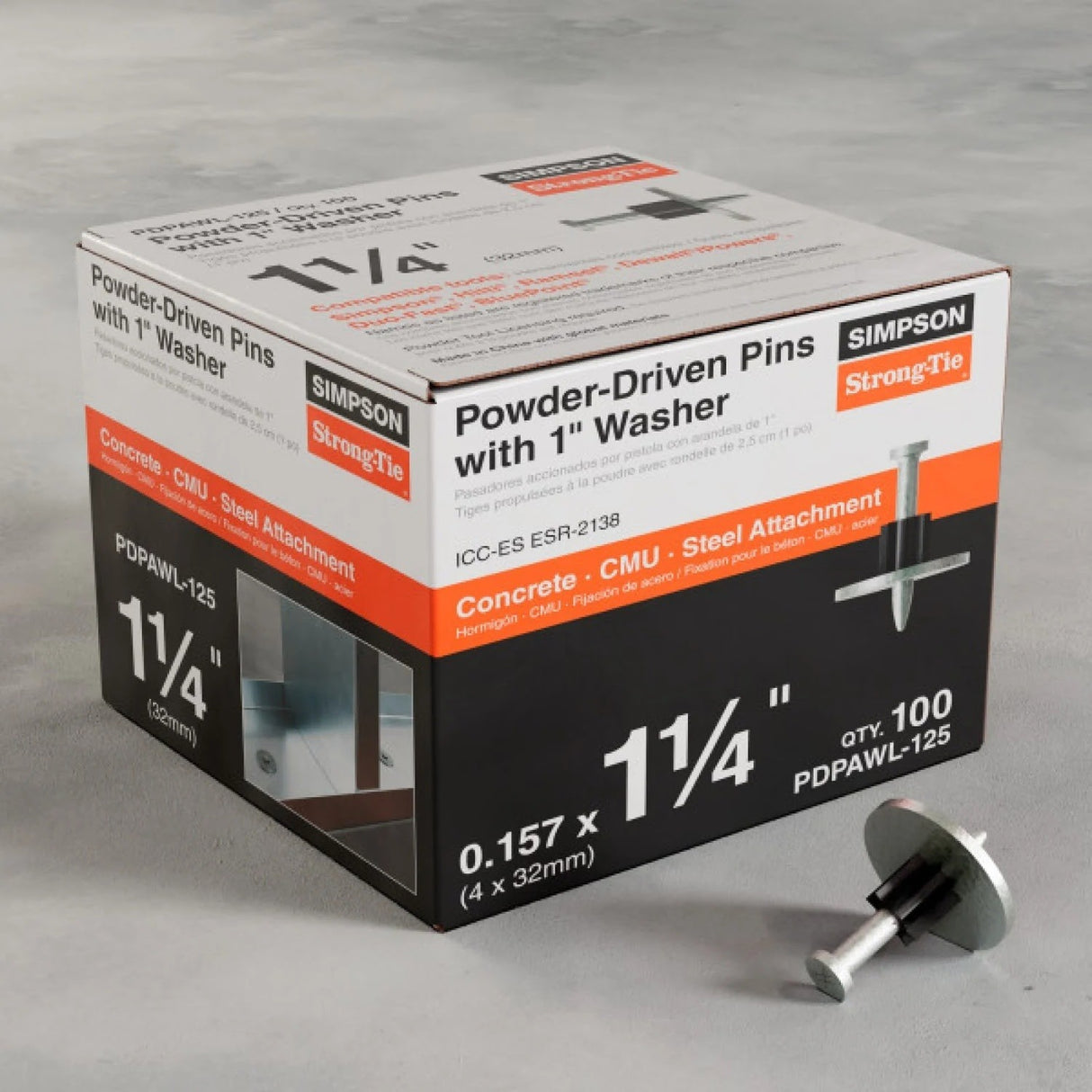 Simpson Strong-Tie PDPAWL-125 (1", 1-1/4") Powder-Actuated Pin with Washer Mechanically Galvanized Steel (100 Pack) - 2