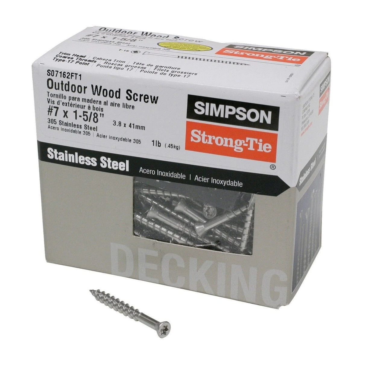 Simpson Strong-Tie S07162FT70WH01 (#7 x 1-5/8") Trim-Head Screw, 6-Lobe Drive T-15 Type 305, White 01 (70 Pack)