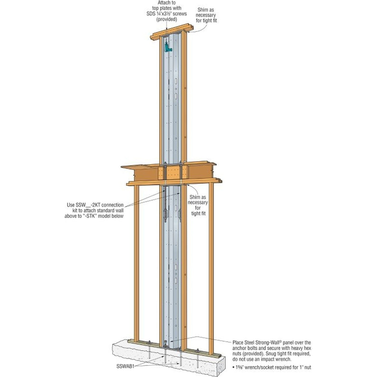 Simpson Strong-Tie SSW15-2KT Strong-Wall Steel Two-Story Stacked-Wall Connection Kit for 15" Walls