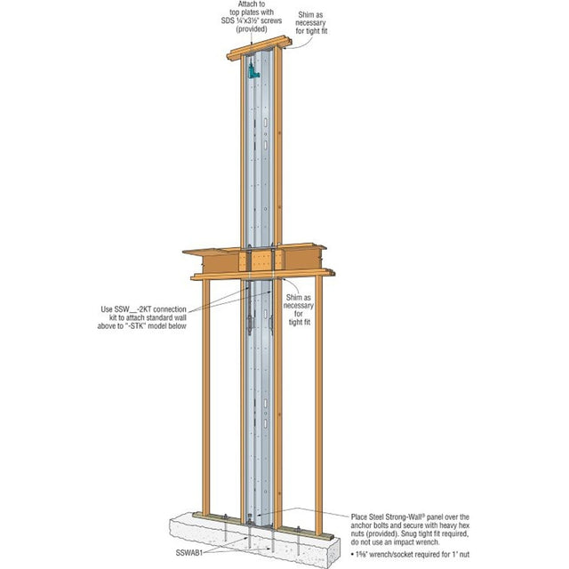 Simpson Strong-Tie SSW15-2KT Strong-Wall Steel Two-Story Stacked-Wall Connection Kit for 15" Walls