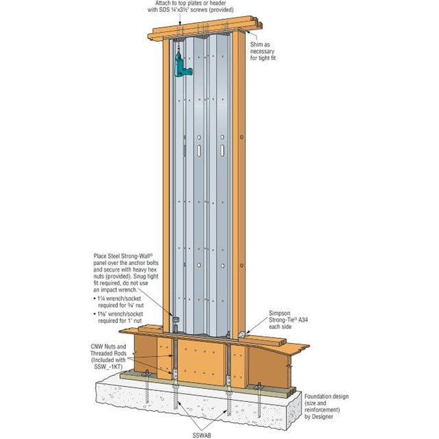 Simpson Strong-Tie SSW18-1KT Strong-Wall Steel First-Floor Wall Connection Kit for Cold-Formed Steel Applications