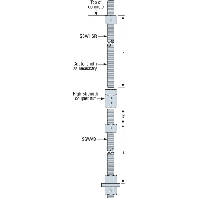 Simpson Strong-Tie SSWHSR1X2KT Strong-Wall (3/4" x 24" x 21" le) Steel High-Strength Rod Kit for Shearwalls