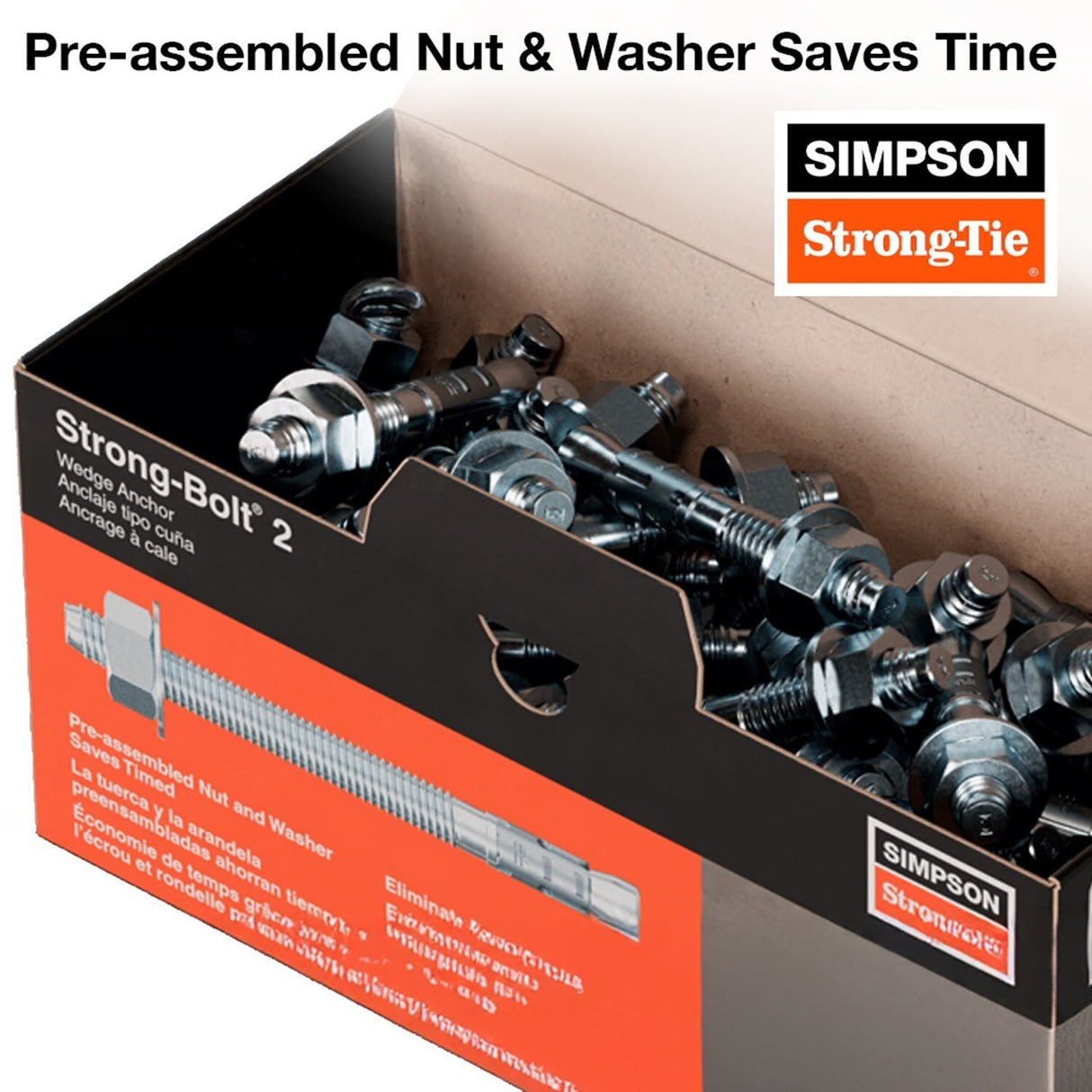 Simpson Strong-Tie STB2-25314S6F100 Strong Bolt (1/4" x 3-1/4") Fully Assembled 2 Wedge Anchor - Type 316 (100 Pack) - 2