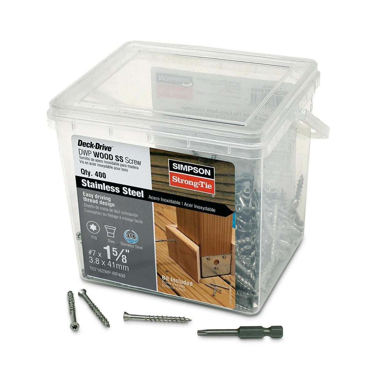 Simpson Strong-Tie T07162WP-RP400 Deck-Drive (#7 x 1-5/8") DWP Wood SS Screw, Trim Head, Type 316 (400 Pack) - 2