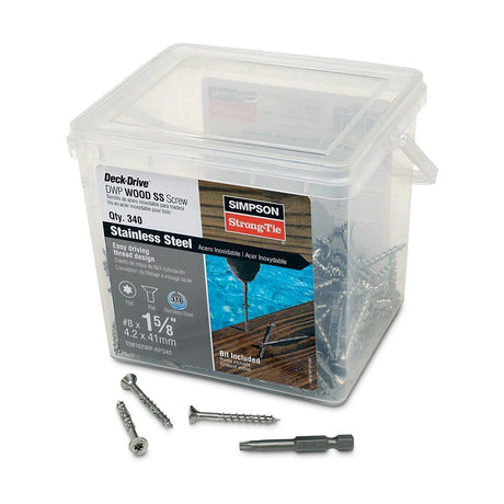 Simpson Strong-Tie T08162WP-RP340 Deck-Drive (#8 x 1-5/8") T-20 DWP Wood SS Screw, Flat Head, Type 316 (340 Pack)
