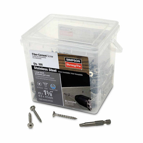 Simpson Strong-Tie T08C162WQ-RP300 (#8 x 1-5/8" #2) Fiber-Cement Screw Ribbed Wafer Head, Type 316 (300 Pack)