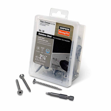 Simpson Strong-Tie T08C225WQ-RP50 (#8 x 2-1/4" #2) Fiber-Cement Screw, Square Wafer-Head, Type 316 (50 Pack)