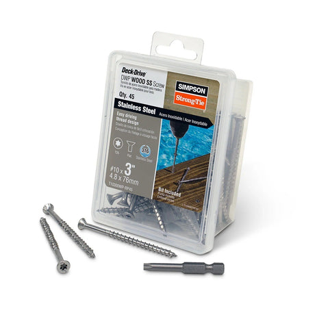 Simpson Strong-Tie T10300WP-RP45 Deck-Drive (#10 x 3") T-25 DWP Wood SS Screw, Flat Head, Type 316 (45 Pack)