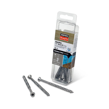 Simpson Strong-Tie T10300WP-RP8 Deck-Drive (#10 x 3") T-25 DWP Wood SS Screw, Flat Head, Type 316 (8 Pack)