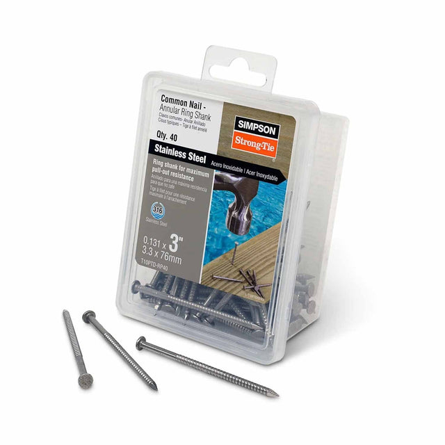 Simpson Strong-Tie T10PTD-RP40 (10d, 3-1/4" x .131") Stainless Steel Preservative-Treated Wood Decking Nail  (40 Pack)