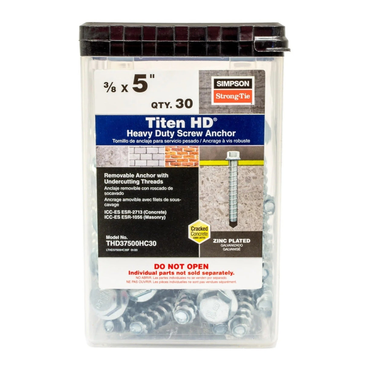 Simpson Strong-Tie THD37500H Titen HD (3/8" x 5") Heavy-Duty Screw Anchor - Zinc Plated (50 Pack) - 3