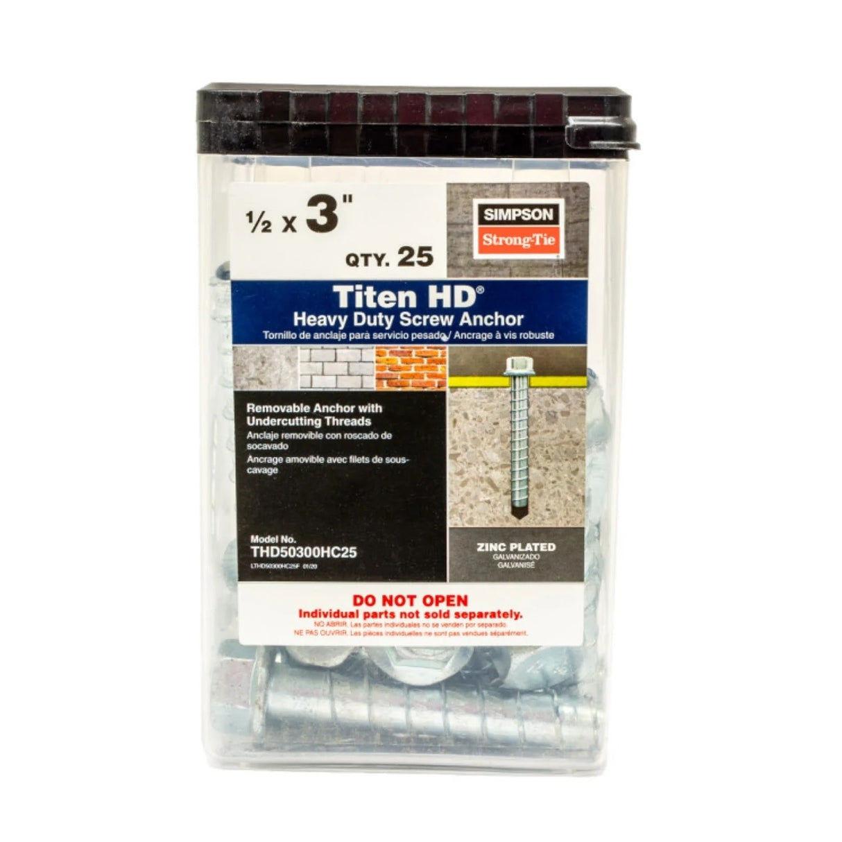 Simpson THD50300H Titen HD 1/2" x 3" Screw Anchor Zinc Plated (25 Pack) - 3