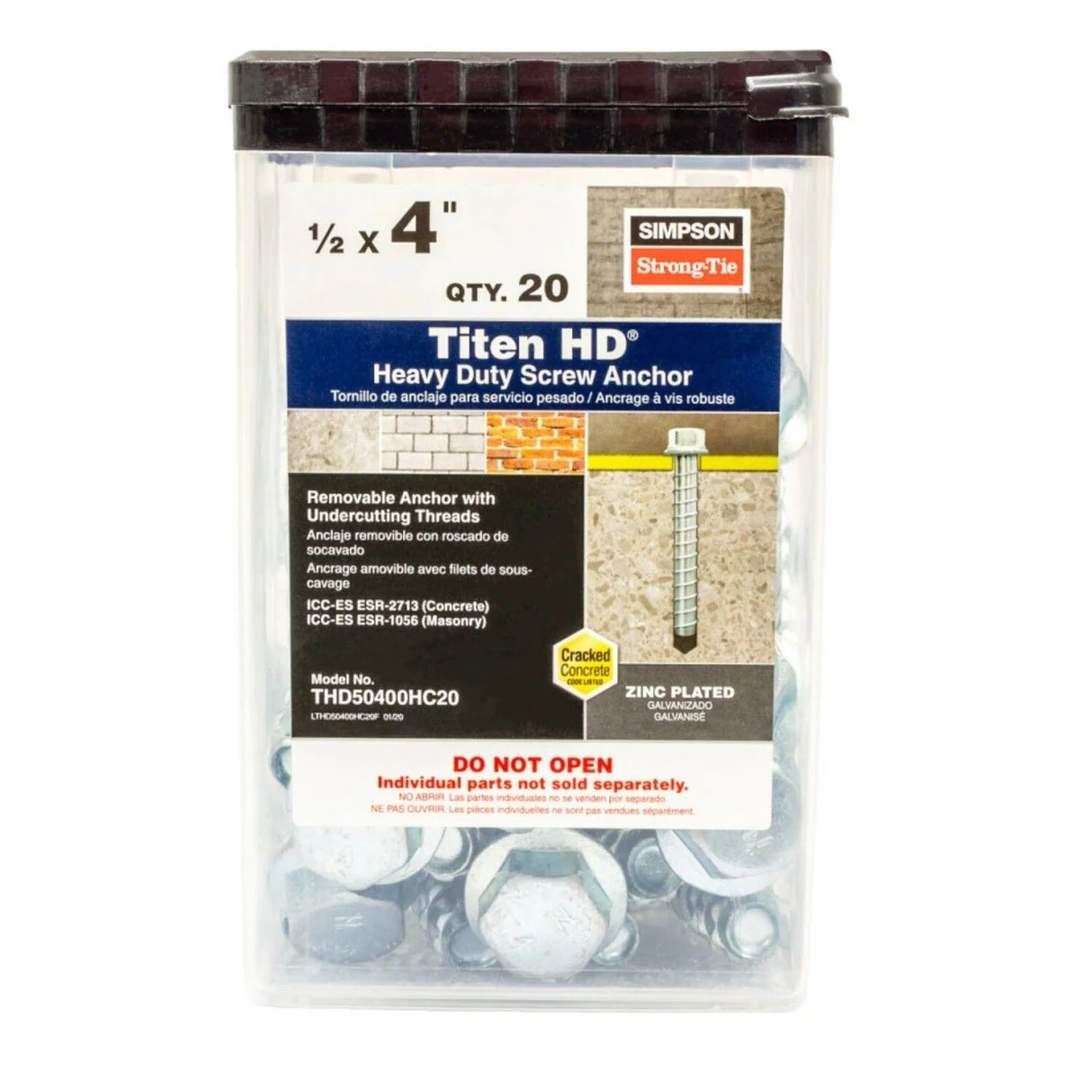 Simpson Strong-Tie THD50400HC20 Titen HD (1/2" x 4") Heavy Duty Screw Anchor - Zinc Plated (20 Pack) - 3