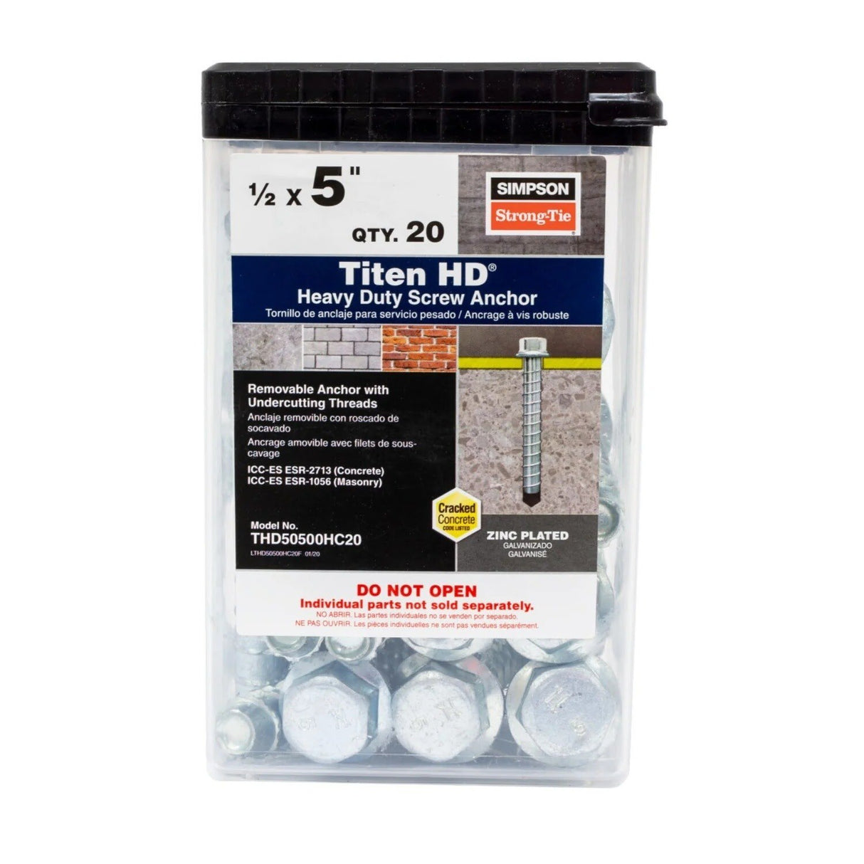 Simpson Strong-Tie THD50500HC20 Titen HD (1/2" x 5") Heavy-Duty Screw Anchor - Zinc Plated (20 Pack) - 3