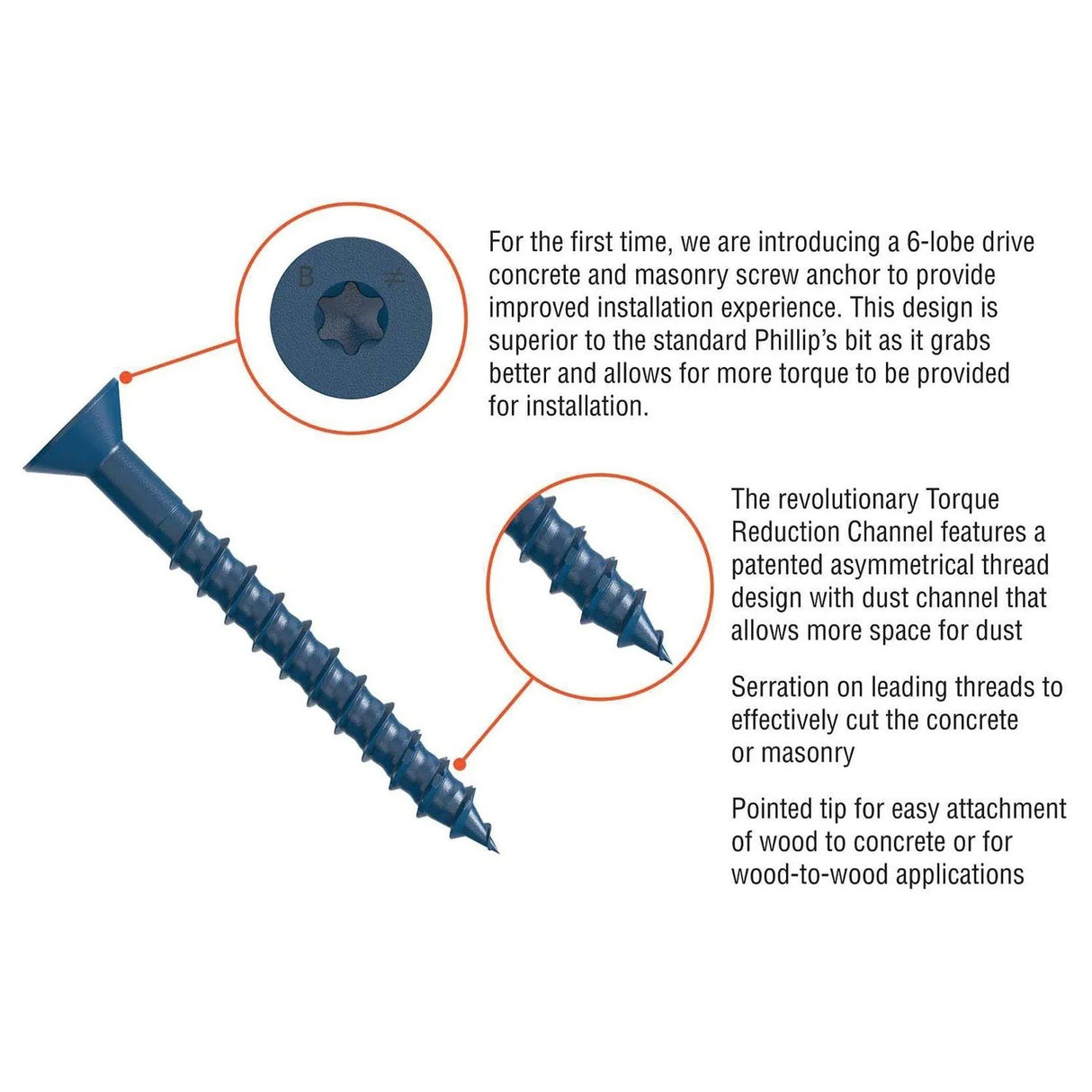 Simpson TNT25134TFC75 Flat Head Titen Turbo Screw Anchor Concrete and Masonry (75 Pack) - 2
