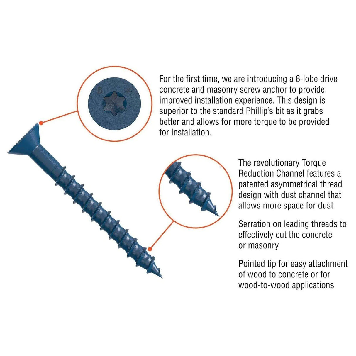 Simpson Strong-Tie TNT25234TFC8 Titen Turbo (1/4" x 2-3/4") T30 Flat-Head Concrete and Masonry Screw, Blue (8 Pack) - 2