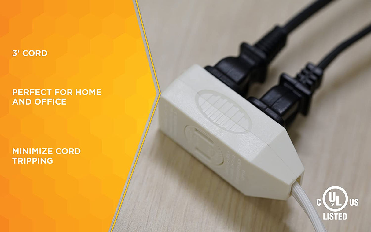 SlimLine 2235 Indoor Flat Plug Extension Cord, 3 Foot Cord, Right Angled Plug, 16 gauge, 3 Pola - 3