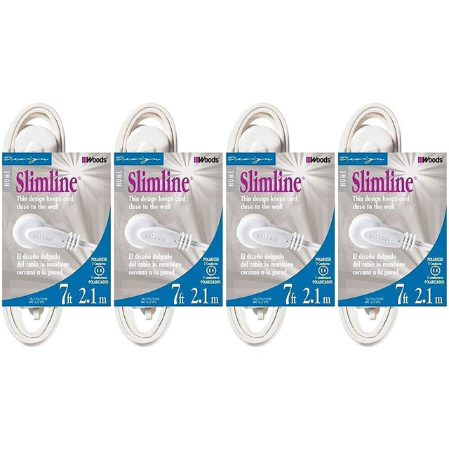 SlimLine 2236 Flat Plug Extension Cord, 2-Wire, 7-Foot, White