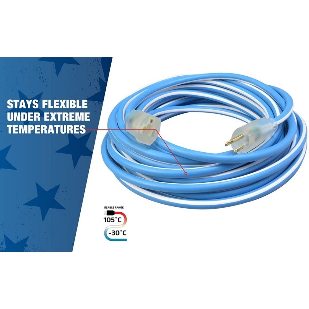 Southwire 1439SW0061 14/3 100' SJEOW Blue/White Cold Supreme Extension Cord - 3