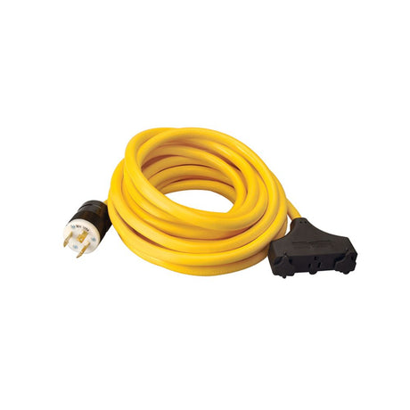 Southwire 1912SW0002 25' 10/3 Gauge SJTW Generator Cord, L5-30P Plug and Black 5-15 Tritap R, Yellow Color