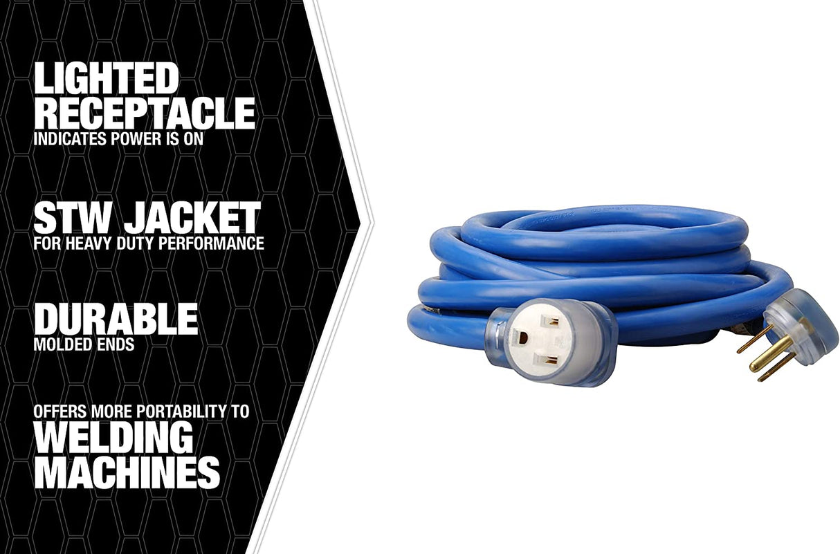 Southwire 19178806 8/3 Heavy-Duty STW 40-Amp/250-Volt Nema 6-50 Blue Welder Extension Cord, 25- Feet, 8-Gauge, STW Jacket for Superior Performance, Rated at 40 Amps, 250 Volts and 10,000 Watts - 4