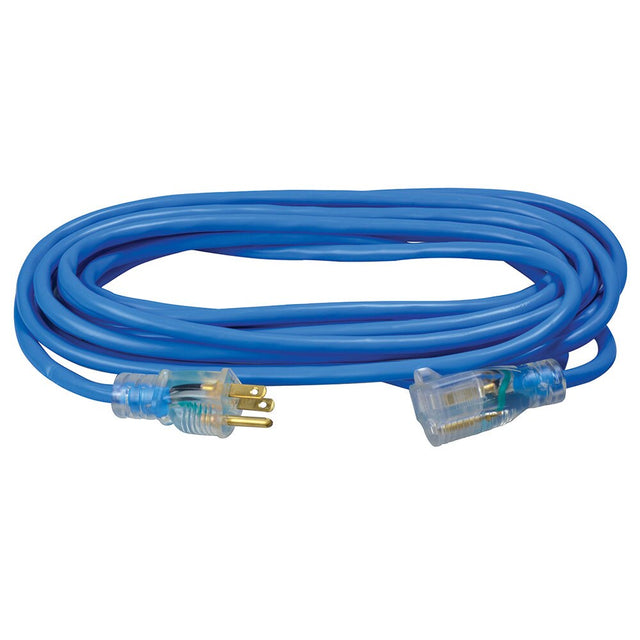 Southwire 2467SW8806 14/3 25' SJTW Low Temp Blue Extension Cord with Lighted End