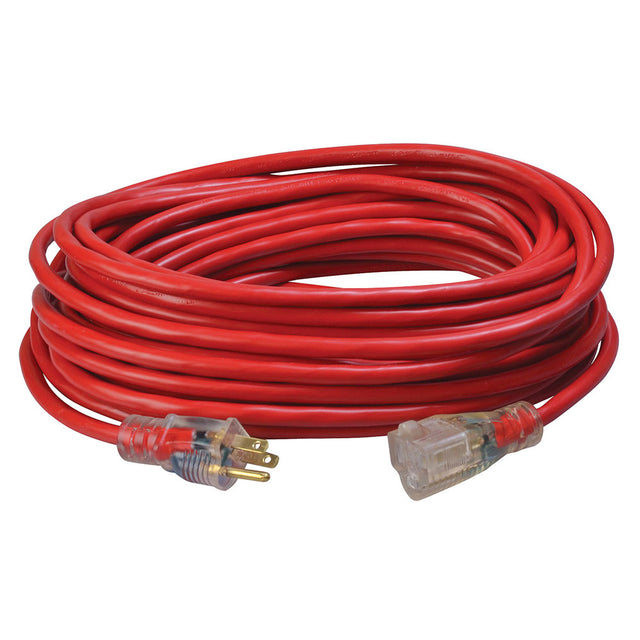 Southwire 2488SW8804 14/3 50' SJTW Red Extension Cord with Lighted End