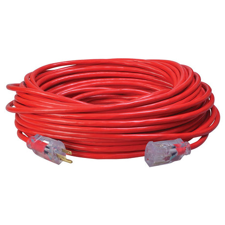 Southwire 2489SW8804 14/3 100' SJTW Extension Cord Red with Lighted Ends