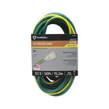 Southwire 2548SW0052 50' Extension Cord, 12/3 Gauge SJTW (Weather Resistant), Dark Green/Yellow Color, Low Energy